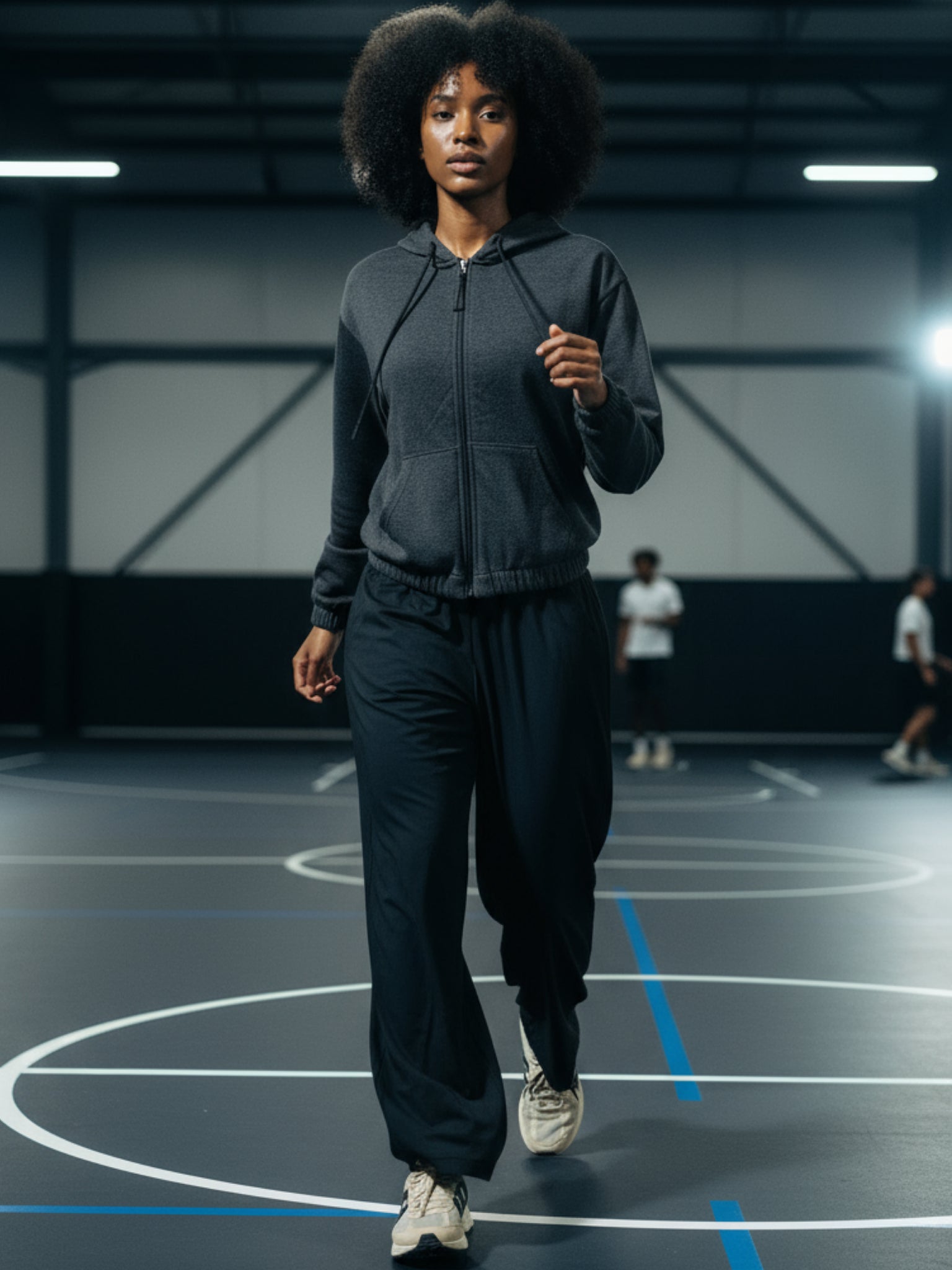 CROPPED ELASTICIZED HOODIE JACKET CHARCOAL