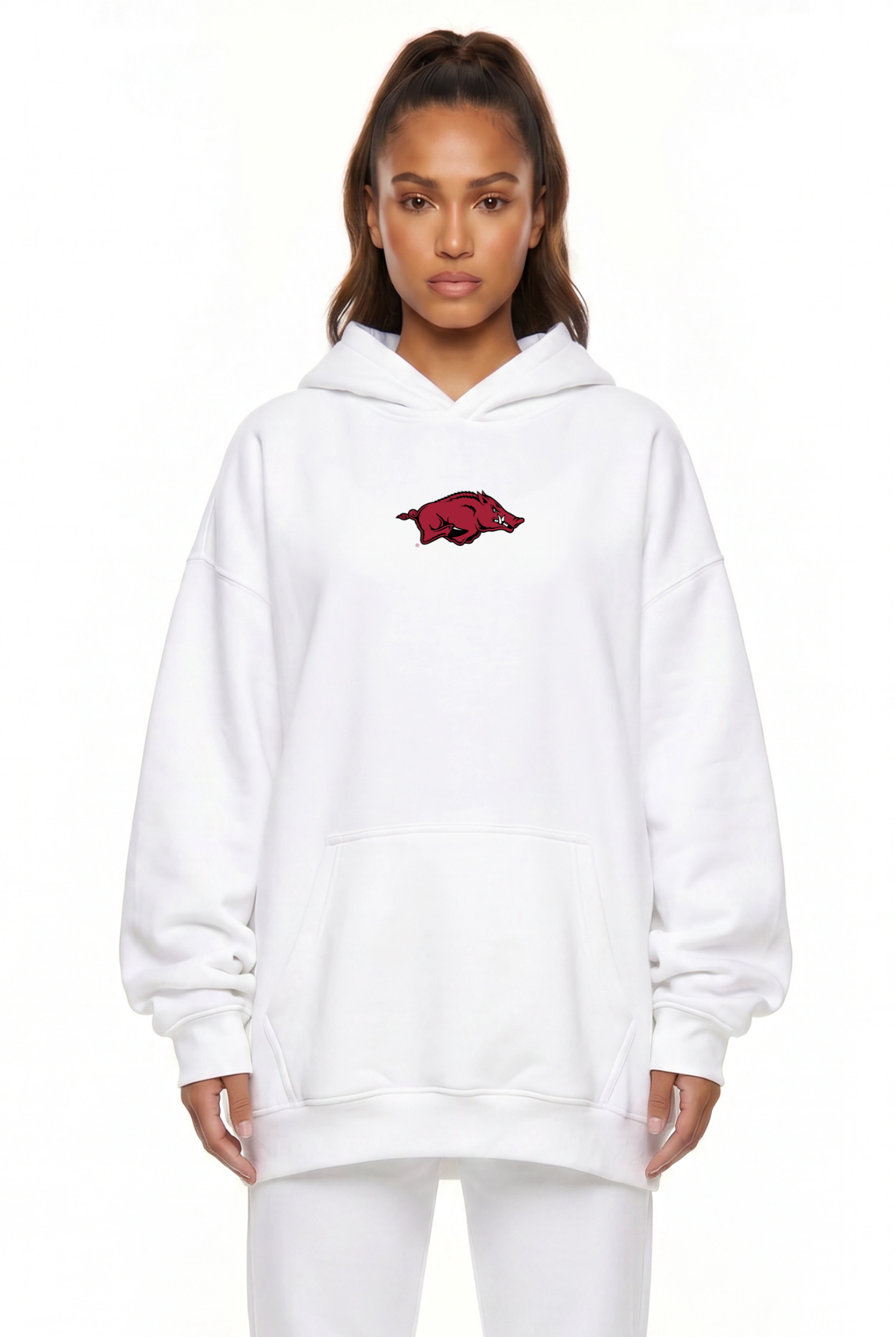Arkansas Kadi Oversized Zipper Pocket Hoodie, Athletic Heather Grey colorway