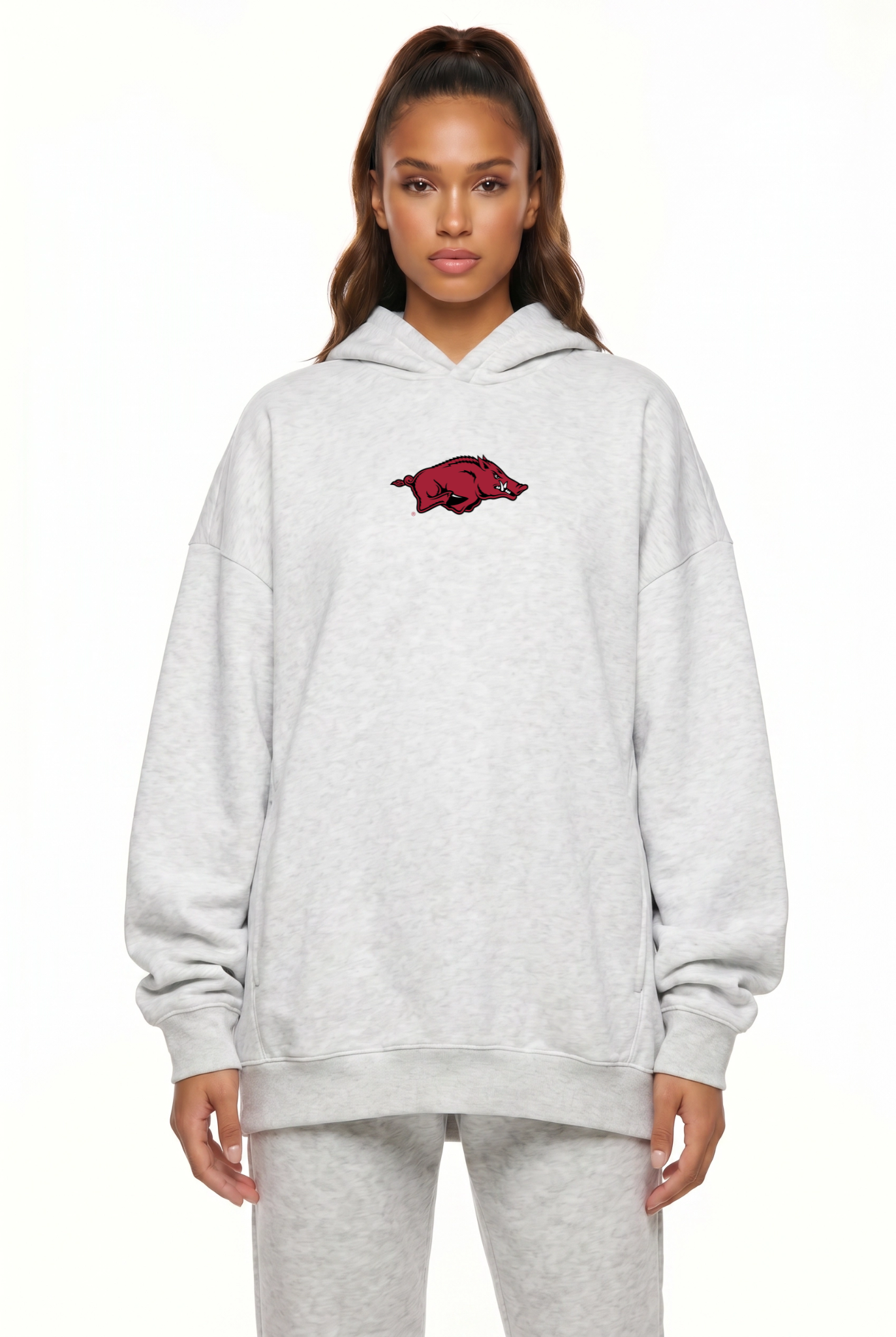 Arkansas Kadi Oversized Zipper Pocket Hoodie, White colorway – oversized fit with two functional front zipper pockets