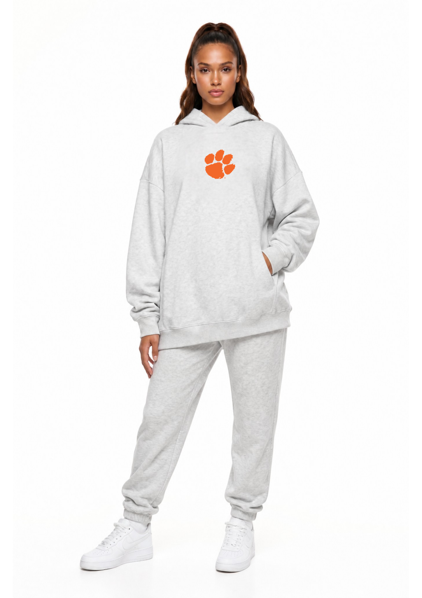 Clemson Kadi Oversized Zipper Pocket Hoodie, Athletic Heather Grey colorway