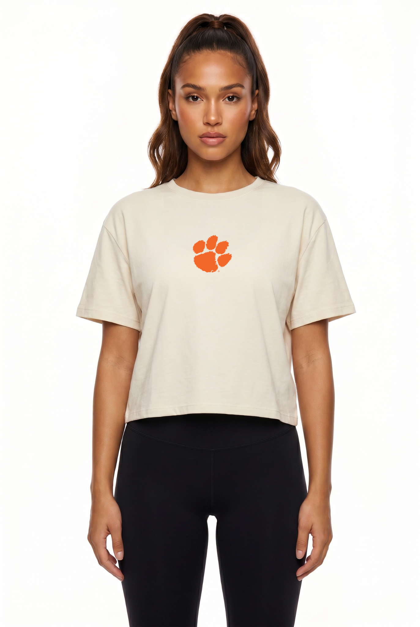 Clemson Kadi Turnout Tee, Bone colorway – officially licensed team logo front and center, front view