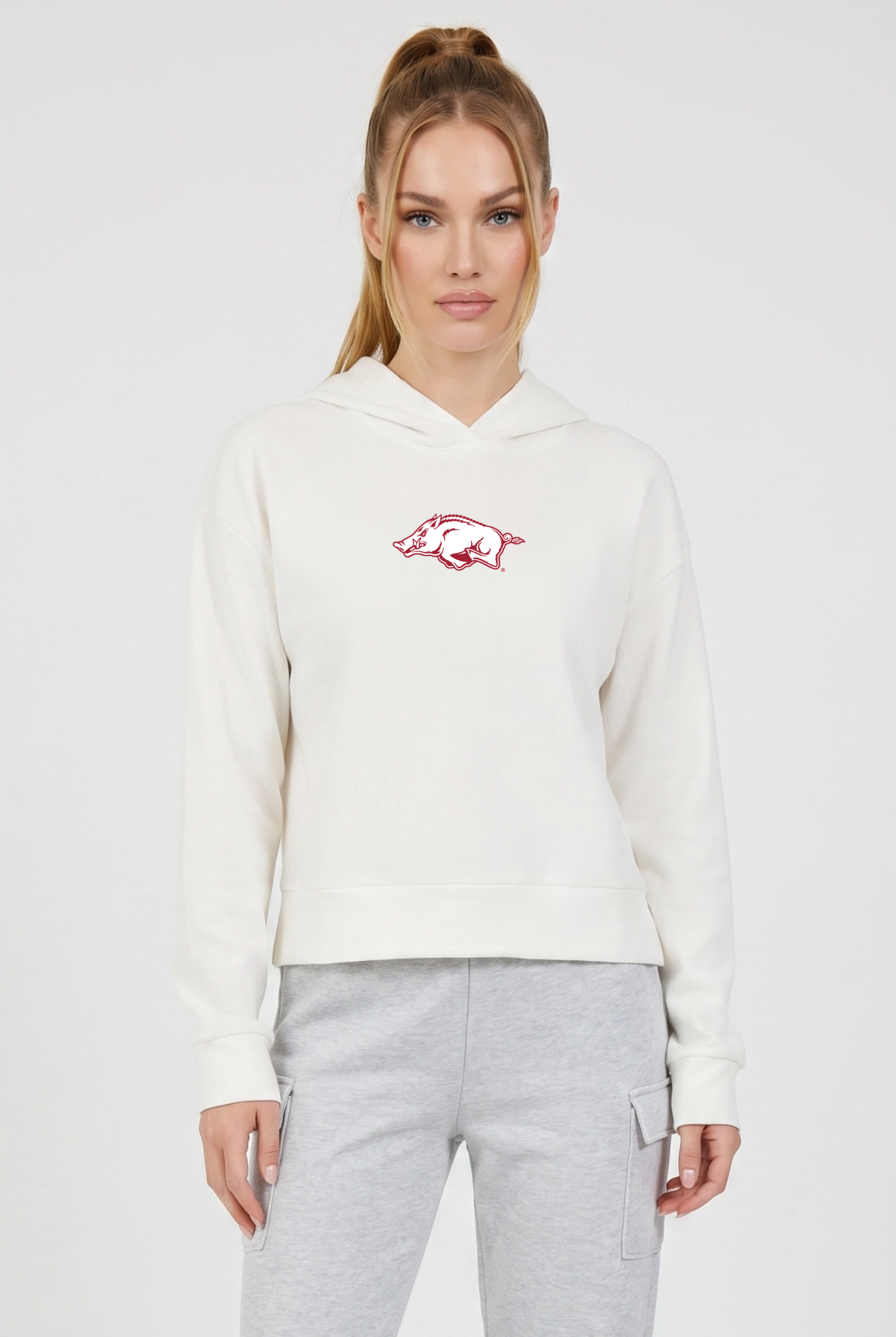 Kadi Relaxed Fit Waffle Hoodie Coconut Cream Arkansas