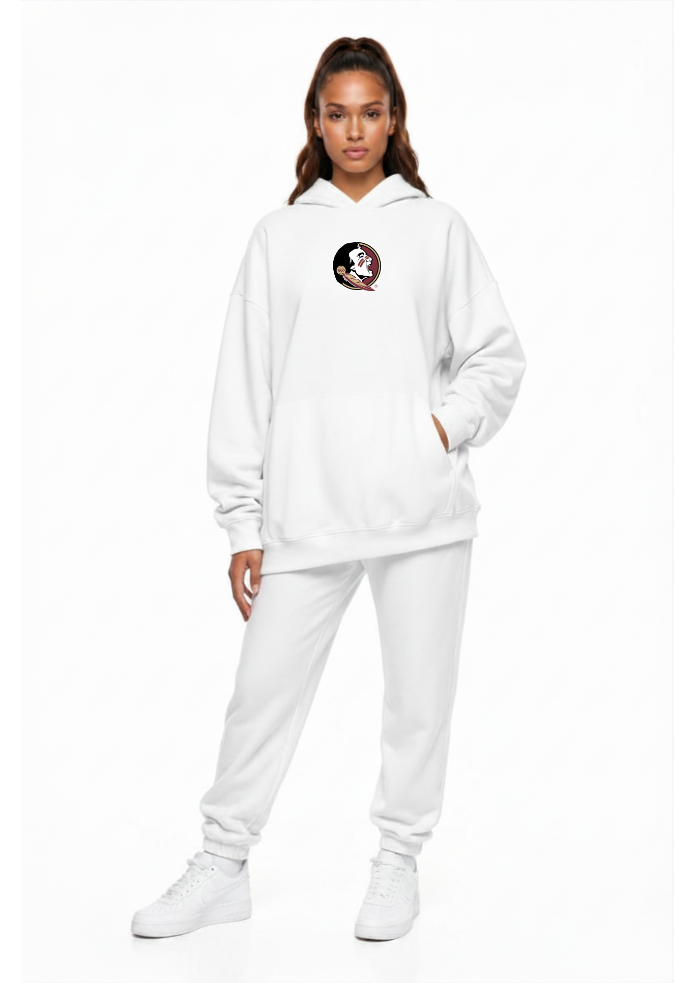 Florida State Kadi Oversized Zipper Pocket Hoodie, White colorway – oversized fit with two functional front zipper pockets