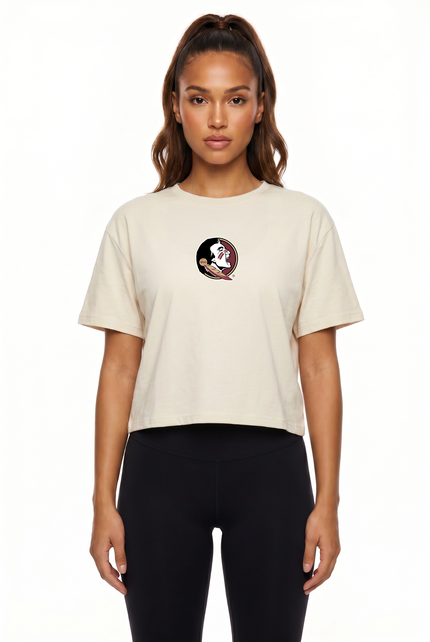 Florida State Kadi Turnout Tee, Bone colorway – officially licensed team logo front and center, front view