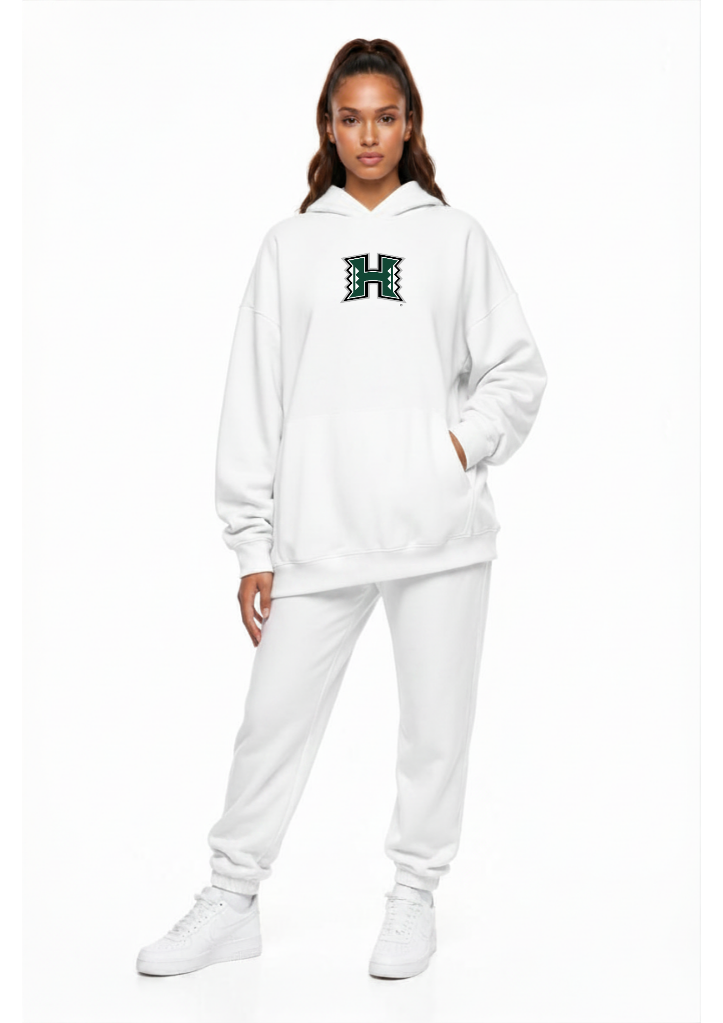 Hawaii Kadi Oversized Zipper Pocket Hoodie, White colorway – oversized fit with two functional front zipper pockets