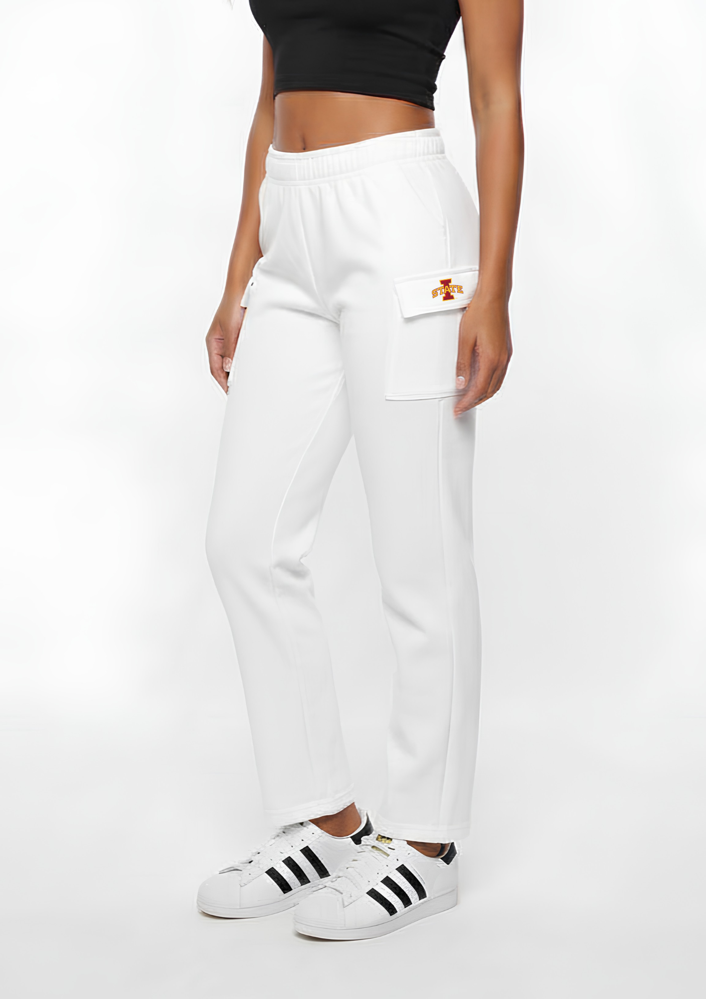Iowa State Kadi Cargo Straight Fleece pant – relaxed straight leg cargo pocket pant, front view