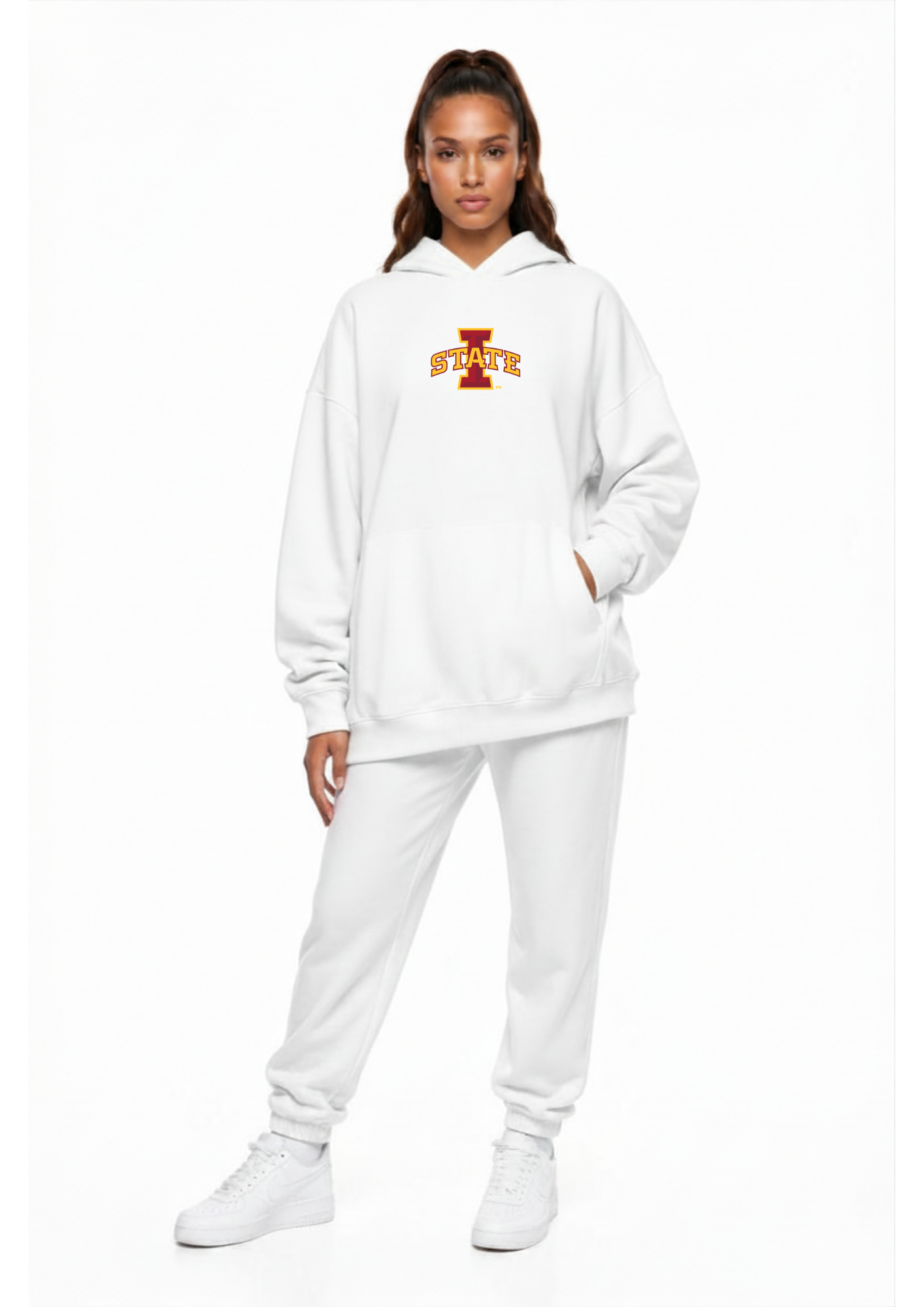 Iowa State Kadi Oversized Zipper Pocket Hoodie, White colorway – oversized fit with two functional front zipper pockets