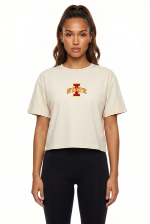 Iowa State Kadi Turnout Tee, Bone colorway – officially licensed team logo front and center, front view
