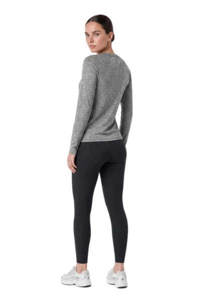Kadi Raglan Long Sleeve, Heather Grey – athletic-inspired raglan sleeve construction, styled view