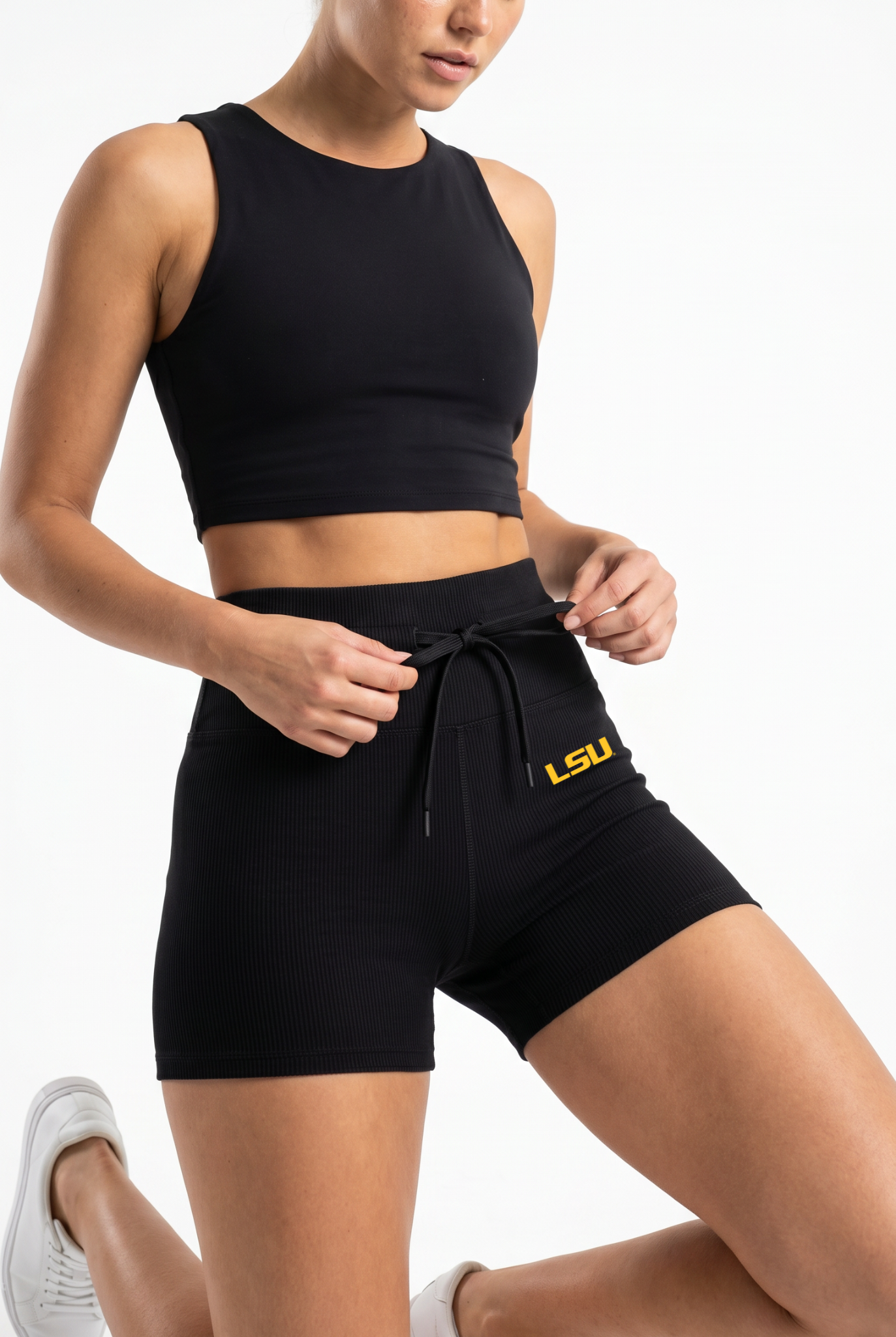 LSU Kadi 2x2 Rib Tie Shorts, Black – alternate angle