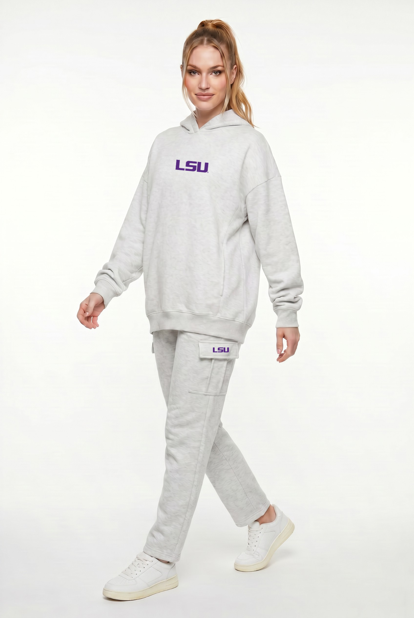LSU Kadi Cargo Straight Fleece pant, Athletic Heather Grey colorway