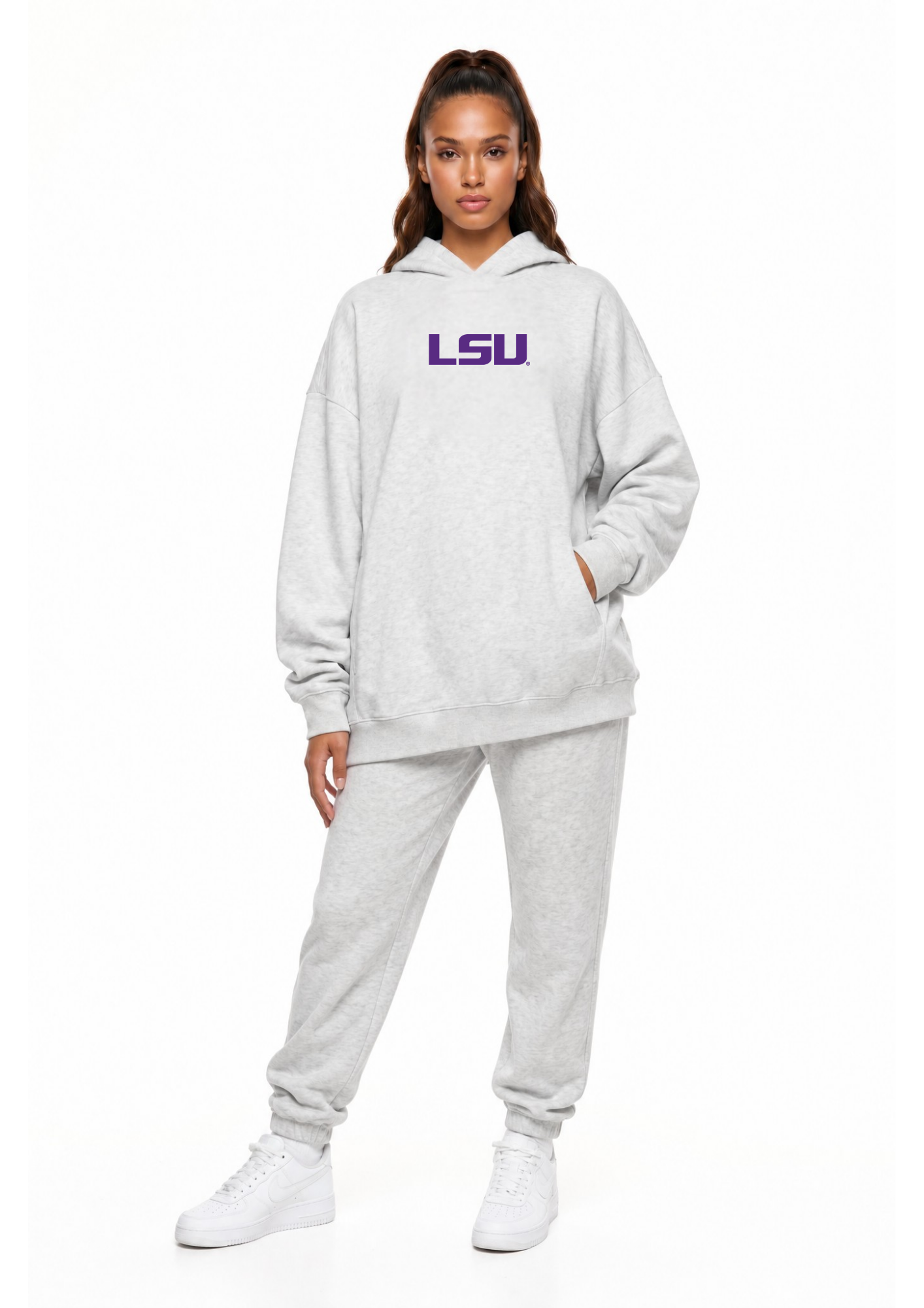 LSU Kadi Oversized Zipper Pocket Hoodie, Athletic Heather Grey colorway