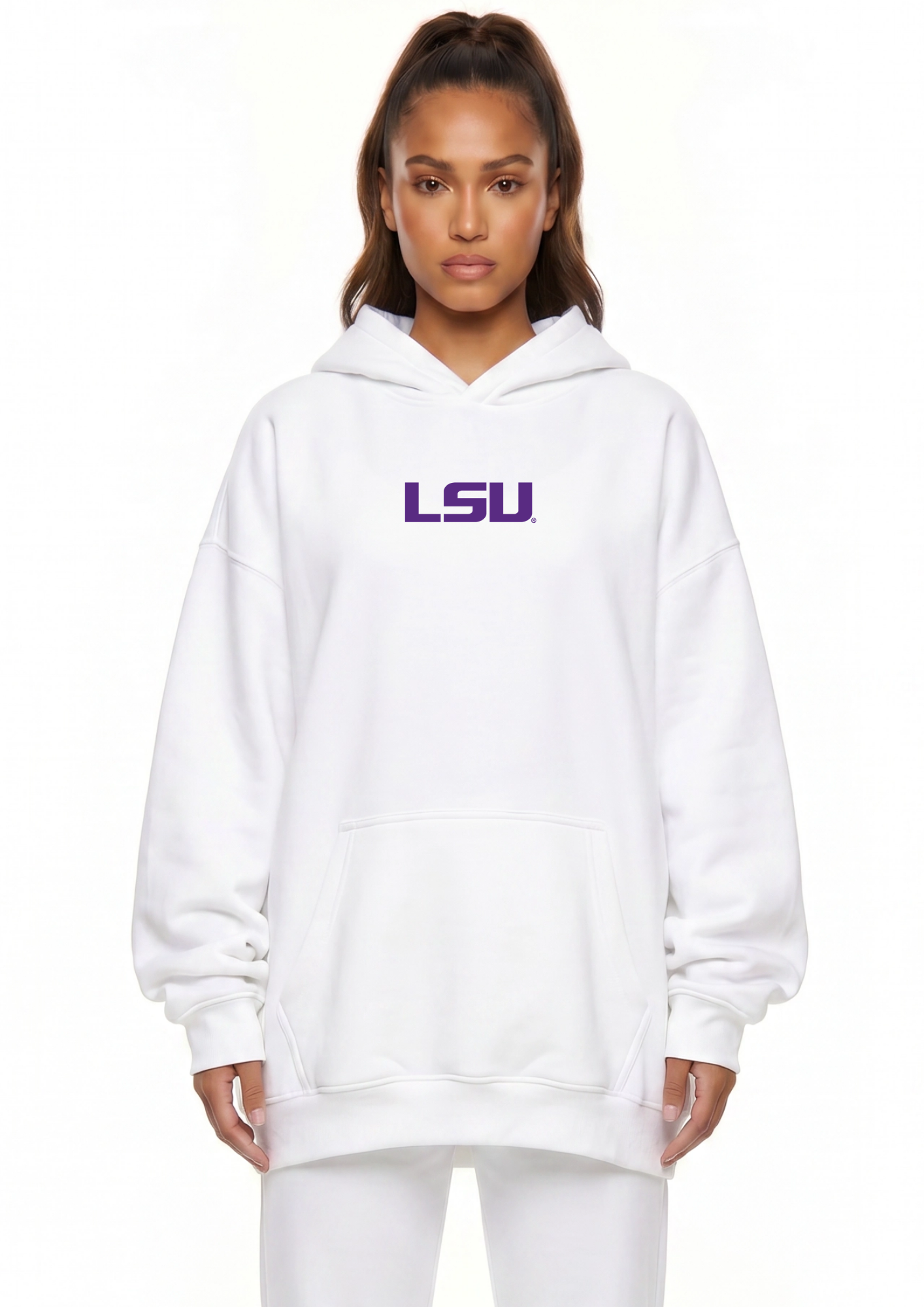 LSU Kadi Oversized Zipper Pocket Hoodie – front view