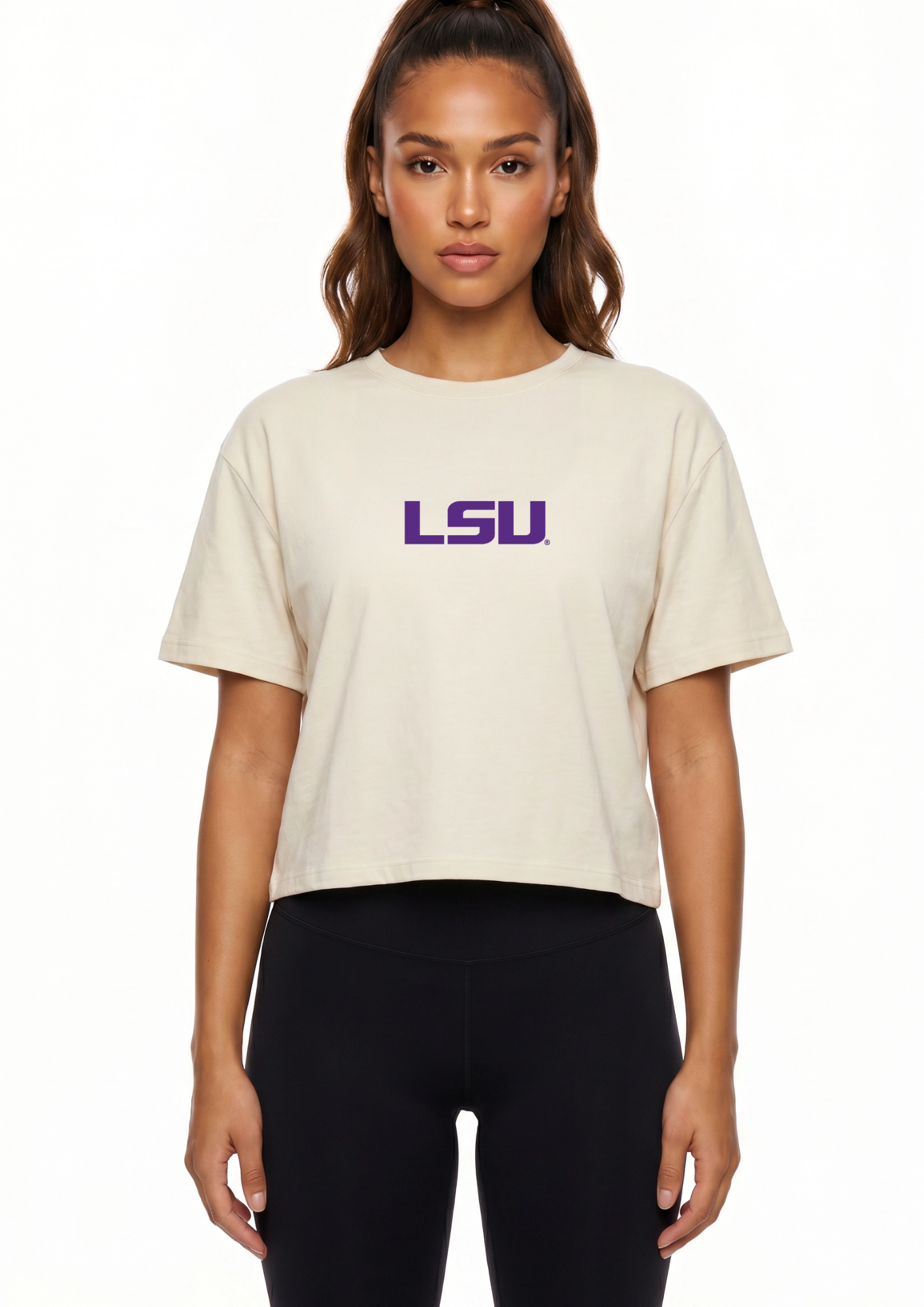 LSU Kadi Turnout Tee, Bone colorway – officially licensed team logo front and center, front view