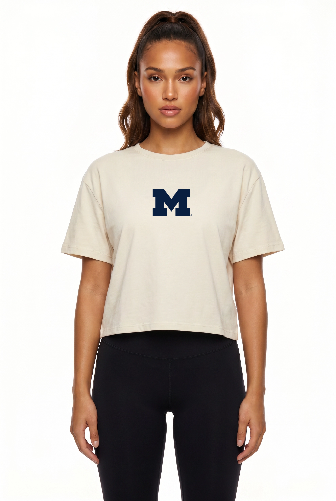 Michigan Kadi Turnout Tee, Bone colorway – officially licensed team logo front and center, front view