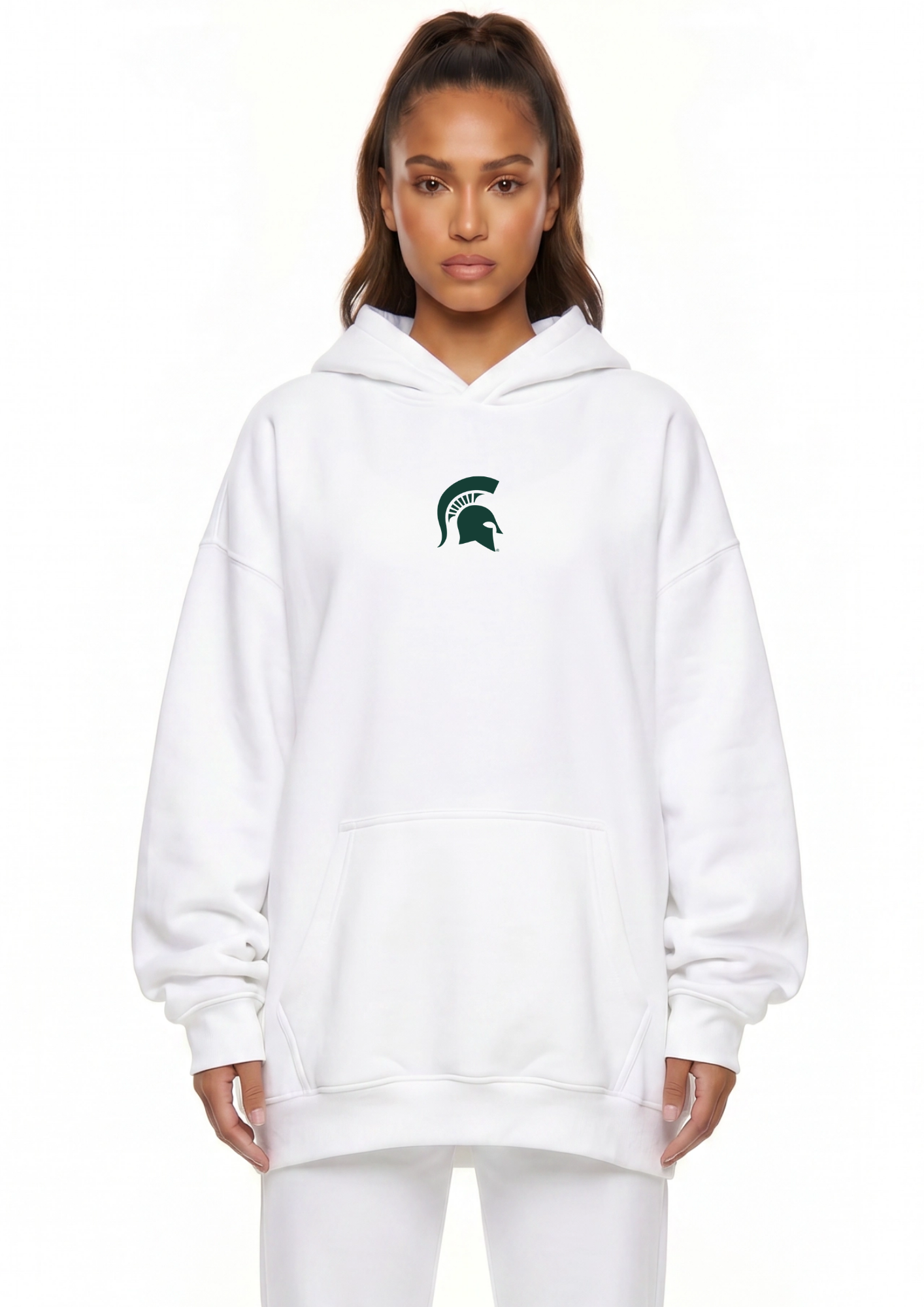 Michigan State Kadi Oversized Zipper Pocket Hoodie – front view
