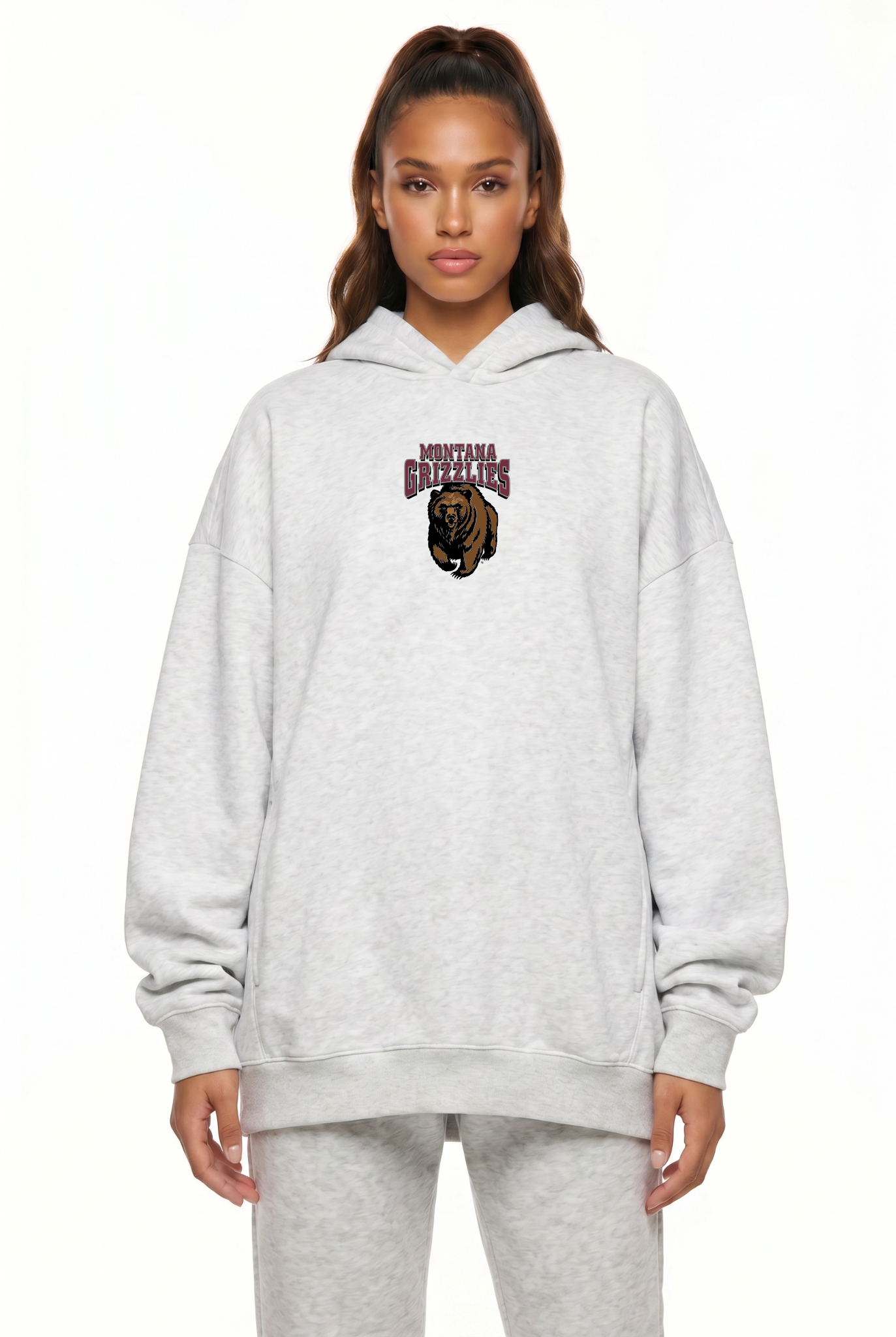 Montana Grizzlies Kadi Oversized Zipper Pocket Hoodie, White colorway – oversized fit with two functional front zipper pockets