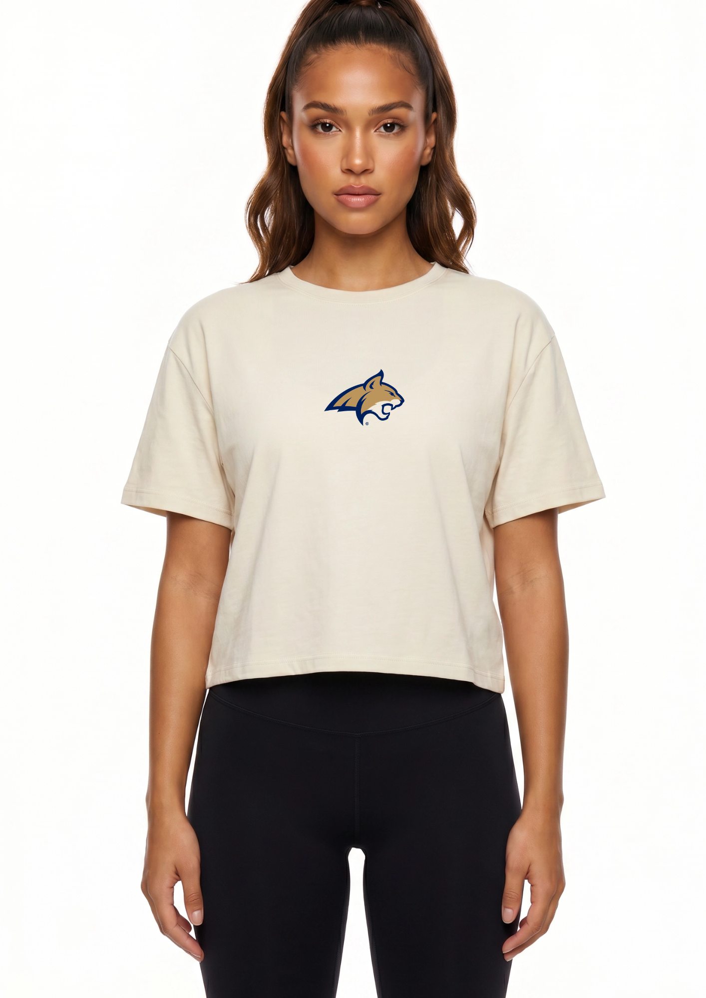 Montana State Kadi Turnout Tee, Bone colorway – officially licensed team logo front and center, front view