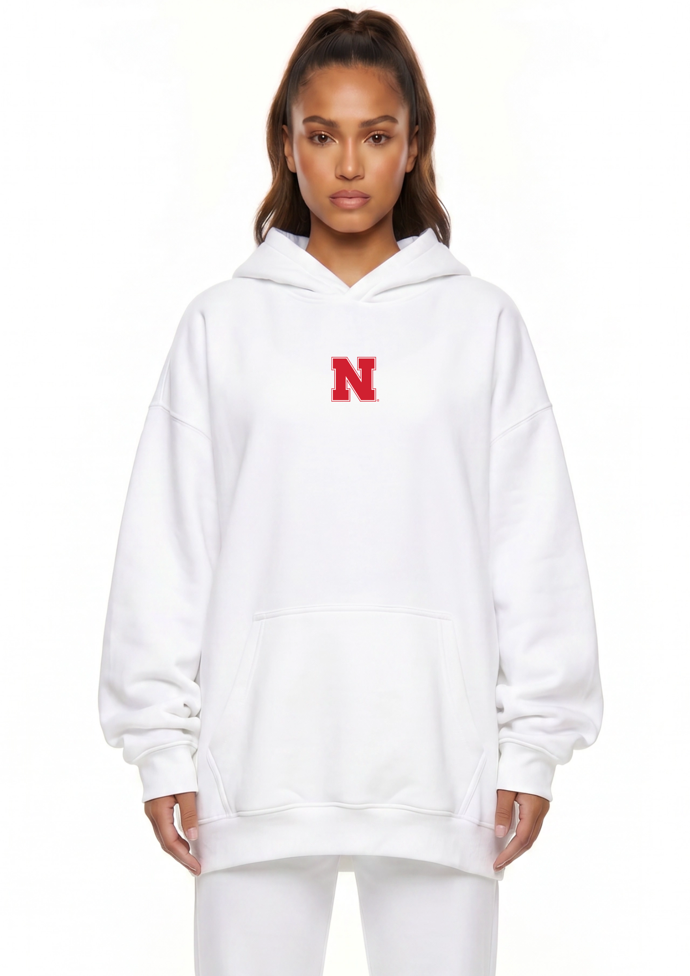 Nebraska Kadi Oversized Zipper Pocket Hoodie – front view