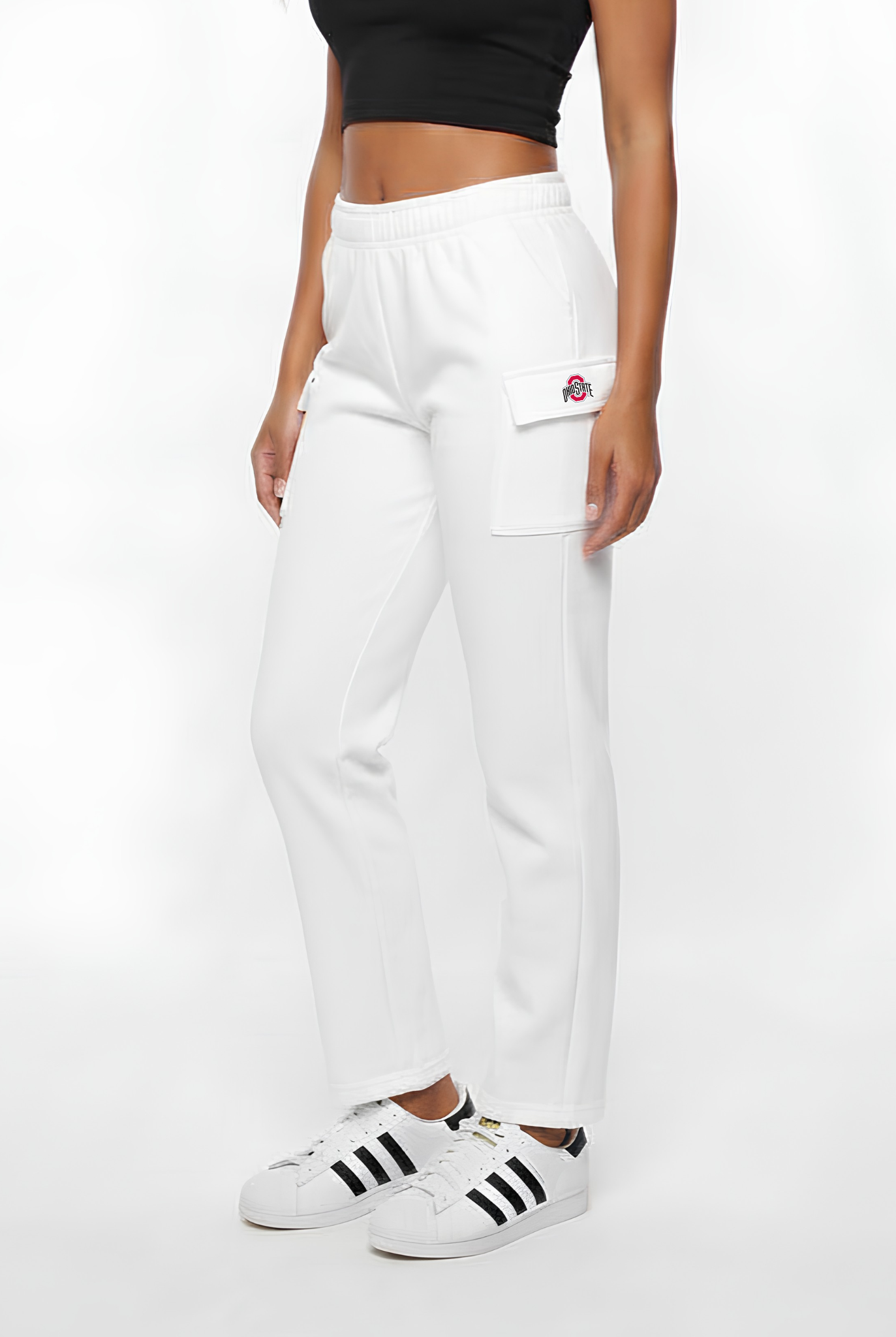 Ohio State Kadi Cargo Straight Fleece pant, White colorway – relaxed straight leg cargo pocket pant