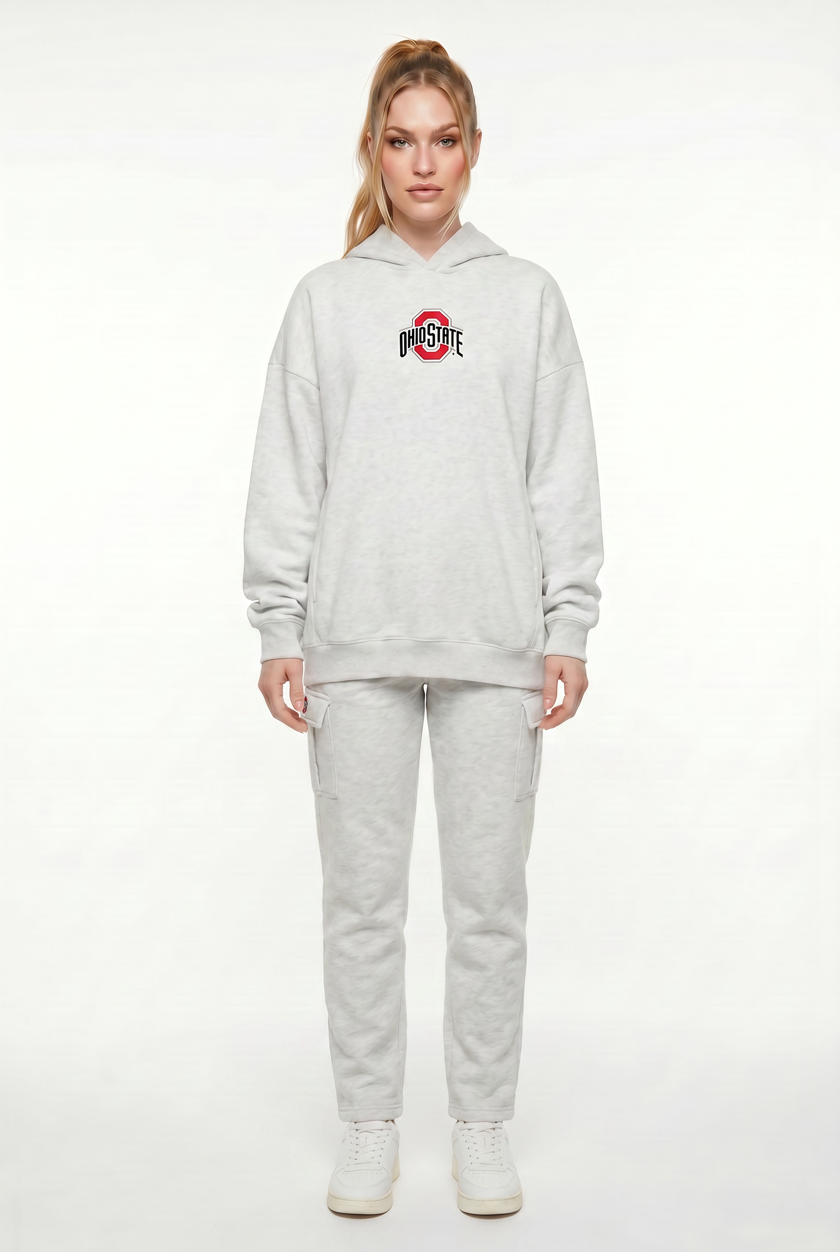 Ohio State Kadi Oversized Zipper Pocket Hoodie, Athletic Heather Grey colorway – alternate angle