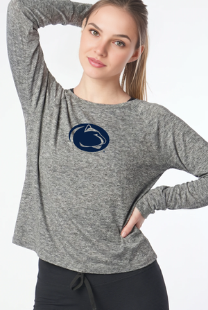 Penn State Kadi Raglan Long Sleeve, Heather Grey – cropped raglan long sleeve with officially licensed team logo on upper chest, front view