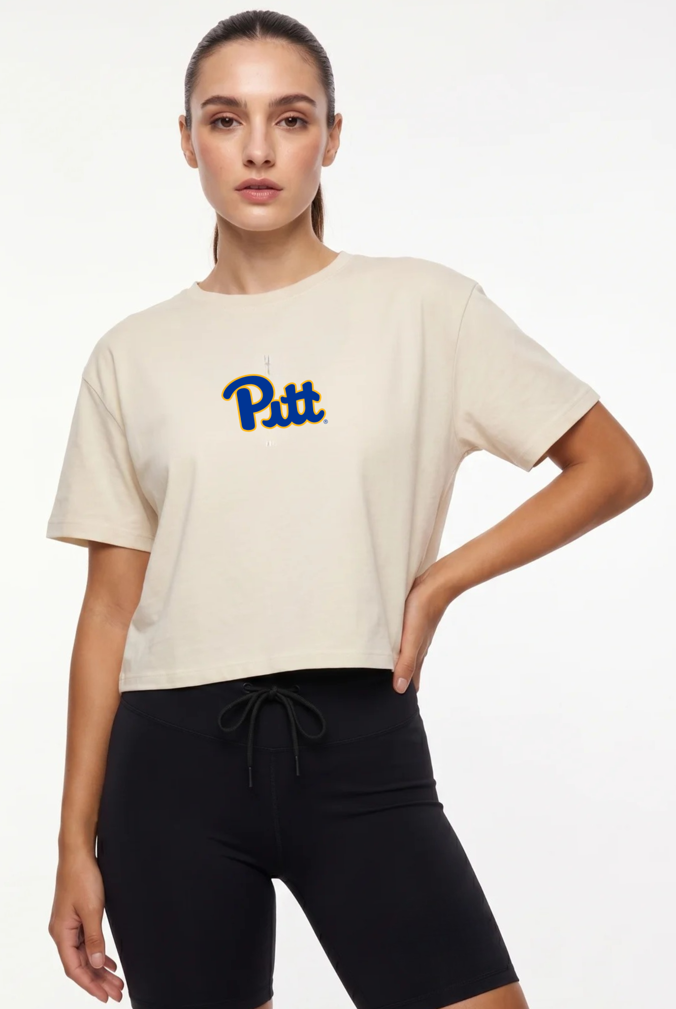 Pittsburgh Kadi Turnout Tee, Bone colorway – modern fit tee, styled view