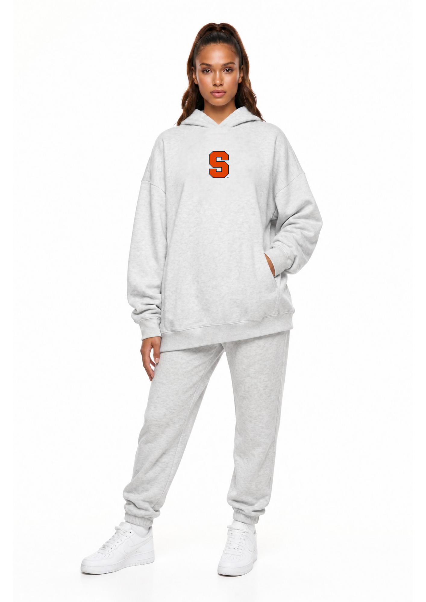 Syracuse Kadi Oversized Zipper Pocket Hoodie, Athletic Heather Grey colorway