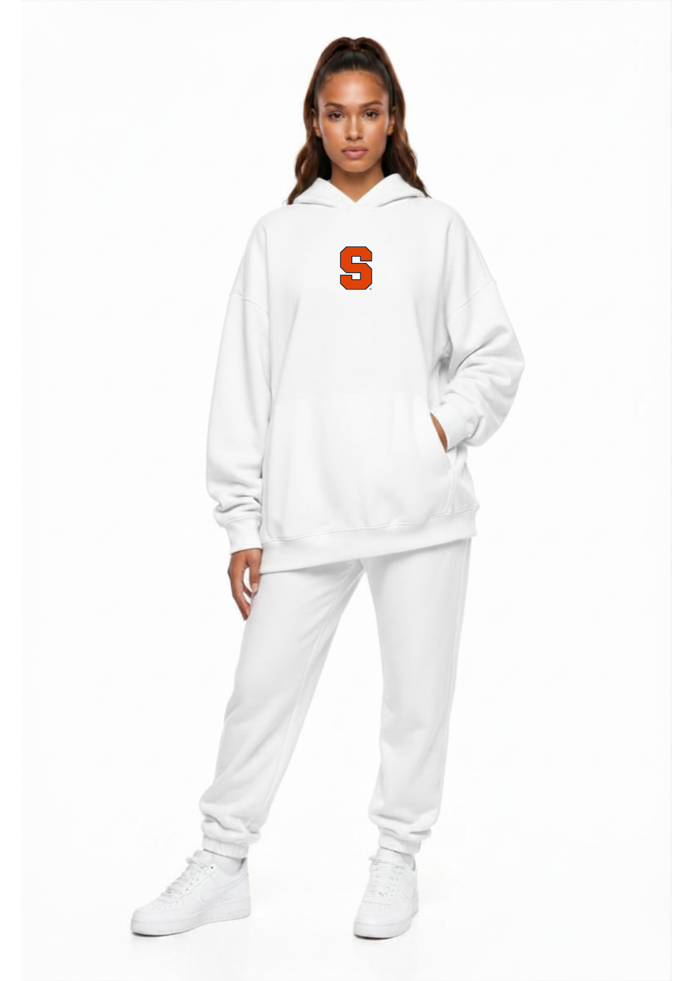 Syracuse Kadi Oversized Zipper Pocket Hoodie, White colorway – oversized fit with two functional front zipper pockets
