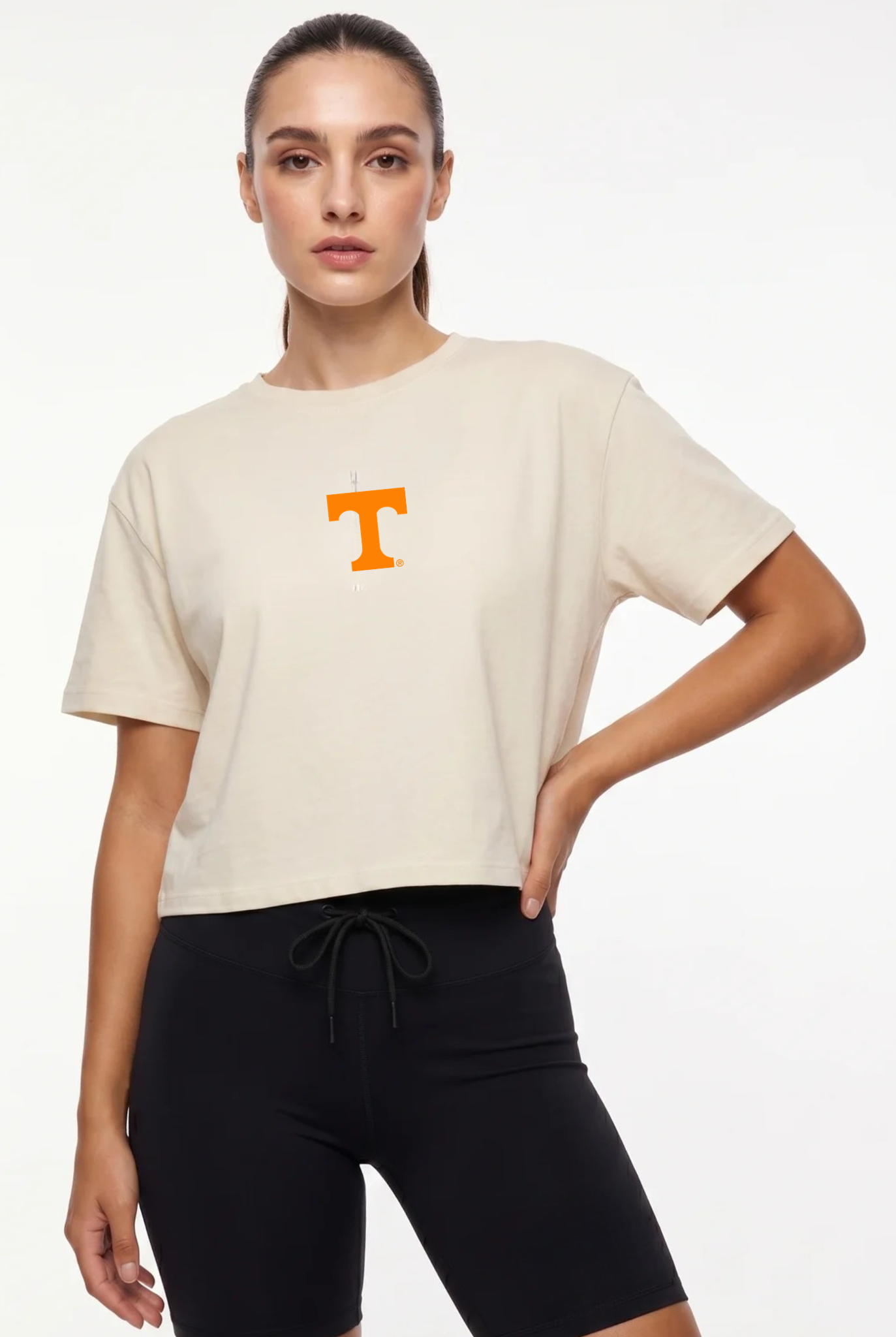 Tennessee Kadi Turnout Tee, Bone colorway – modern fit tee, styled view