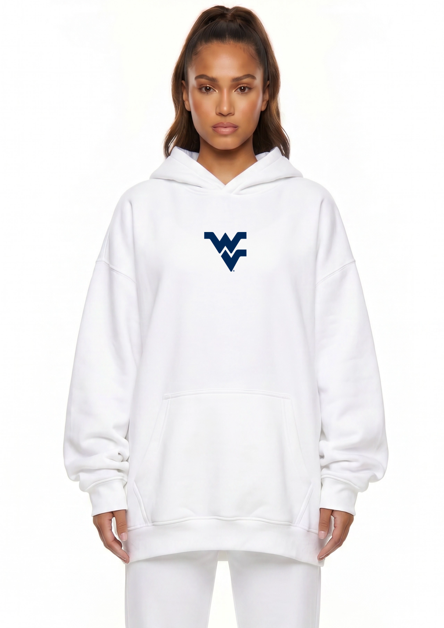 West Virginia Kadi Oversized Zipper Pocket Hoodie – front view