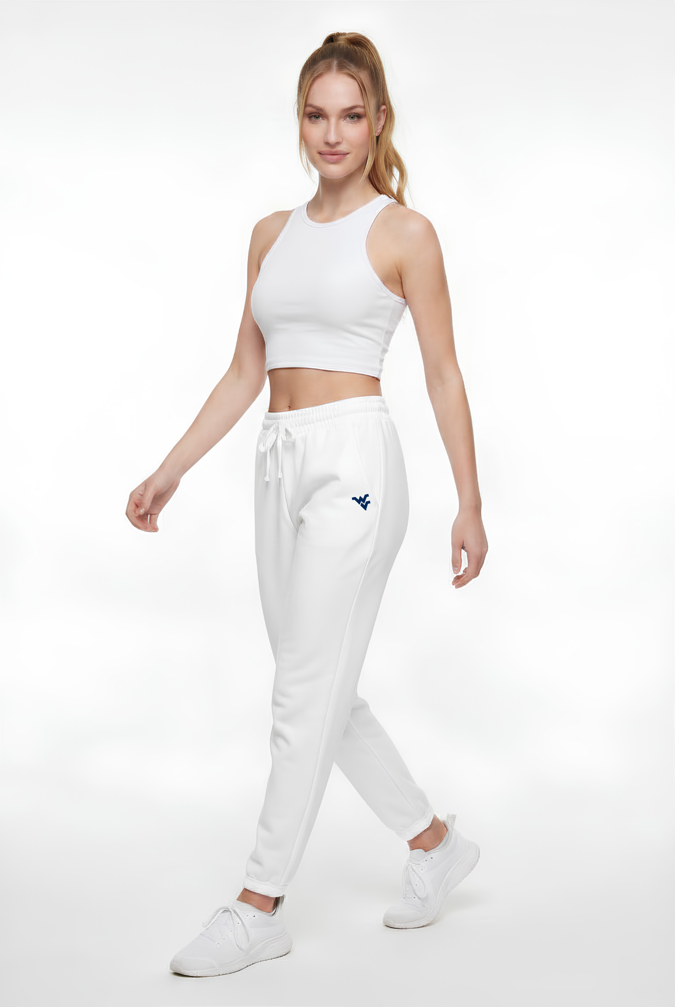 West Virginia Kadi Side Pocket Jogger, White colorway – relaxed fit jogger with side pockets and elasticated drawstring waist, front view