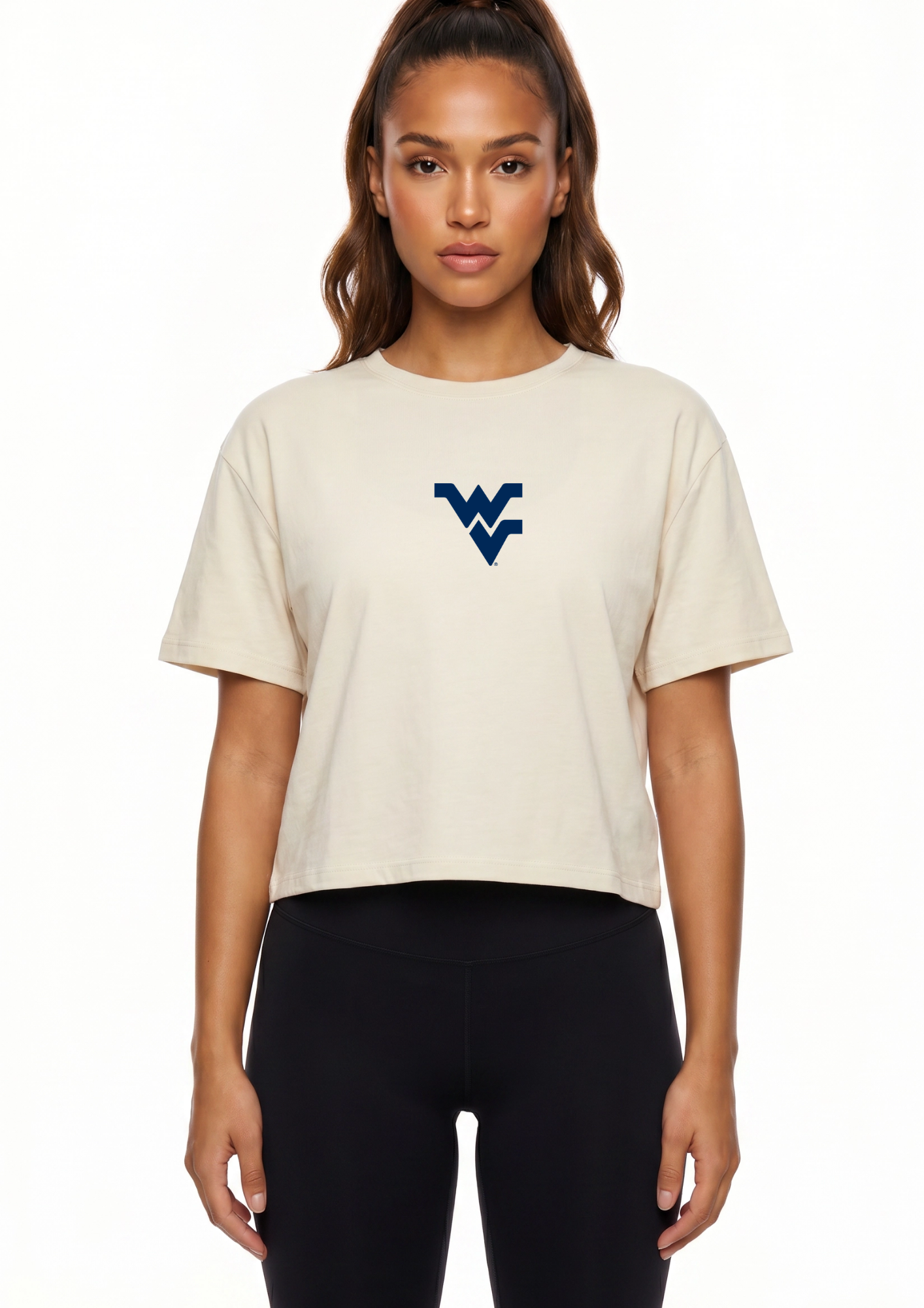 West Virginia Kadi Turnout Tee, Bone colorway – officially licensed team logo front and center, front view